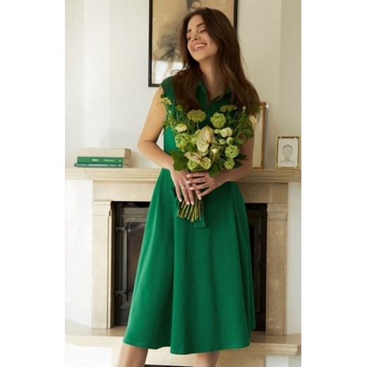 Bewear B261 rozkloszowana bawełniana sukienka zielona ze sklepu intimiti.pl w kategorii Sukienki - zdjęcie 187876754