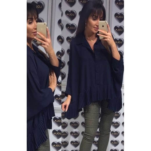 Oversizowa koszula z plisowaniem granatowa ze sklepu intimiti.pl w kategorii Koszule damskie - zdjęcie 187876934
