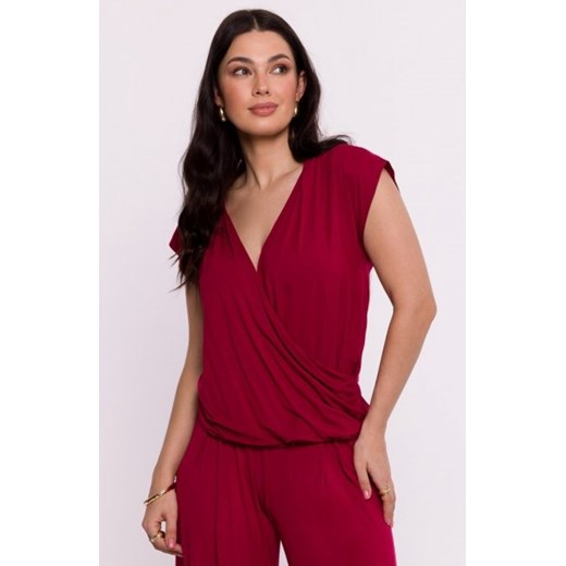 Bewear B288 bluzka wiskozowa na zakładkę bordowa ze sklepu intimiti.pl w kategorii Bluzki damskie - zdjęcie 187877224