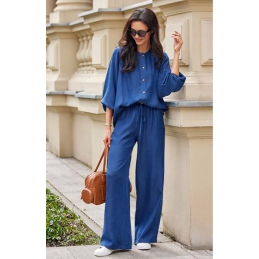 Długie spodnie z szerokimi nogawkami i wiązaniem w pasie J06 ze sklepu intimiti.pl w kategorii Spodnie damskie - zdjęcie 187877970