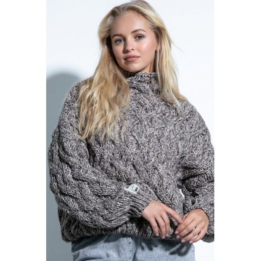 Fobya wełniany sweter o grubym splocie F1717 brązowy ze sklepu intimiti.pl w kategorii Swetry damskie - zdjęcie 187878451