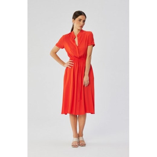 Stylove S366 sukienka ze stójką i wiązaniem w pasie koralowa ze sklepu intimiti.pl w kategorii Sukienki - zdjęcie 187878773
