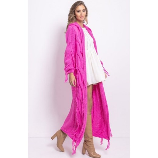 *Długi różowy kardigan z frędzlami F742 ze sklepu intimiti.pl w kategorii Swetry damskie - zdjęcie 187879054