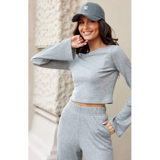 Roco Leonie dopasowana bluzka z dzianiny prążkowanej szara ze sklepu intimiti.pl w kategorii Bluzki damskie - zdjęcie 187879141