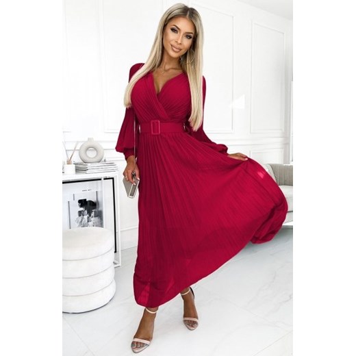 Numoco 414-9 KLARA plisowana sukienka z paskiem i dekoltem ze sklepu intimiti.pl w kategorii Sukienki - zdjęcie 187879331