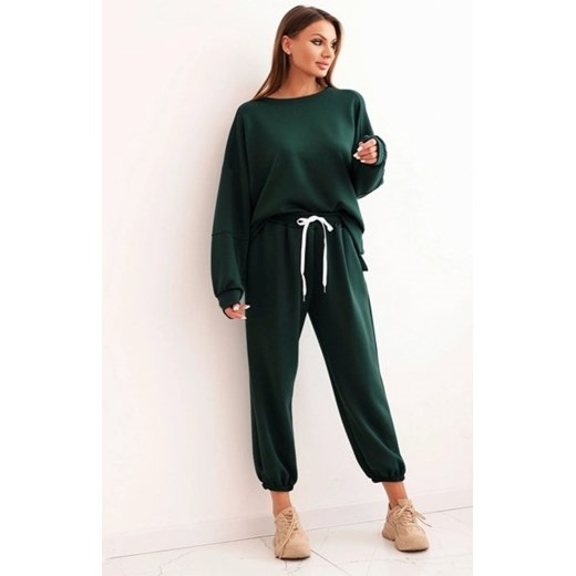 Komplet damski masełkowy z luźną bluzą i spodniami ciemny zielony ze sklepu intimiti.pl w kategorii Dresy damskie - zdjęcie 187879472