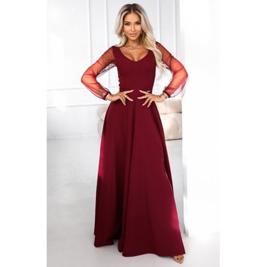 Numoco 640-1 LORETTA wyjątkowa długa sukienka z tiulowymi rękawkami i dekoltem ze sklepu intimiti.pl w kategorii Sukienki - zdjęcie 187879862