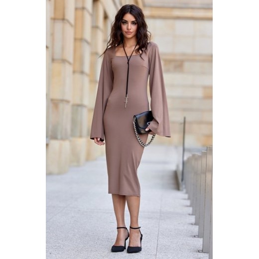 Dopasowana sukienka midi cappucino ze sklepu intimiti.pl w kategorii Sukienki - zdjęcie 187879974