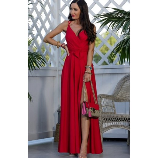 Długa czerwona sukienka gładka Paris ze sklepu intimiti.pl w kategorii Sukienki - zdjęcie 187880114