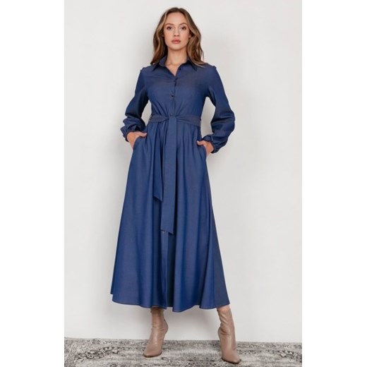 Sukienka maxi na guziki, z kołnierzykiem jeans SUK204 ze sklepu intimiti.pl w kategorii Sukienki - zdjęcie 187880281