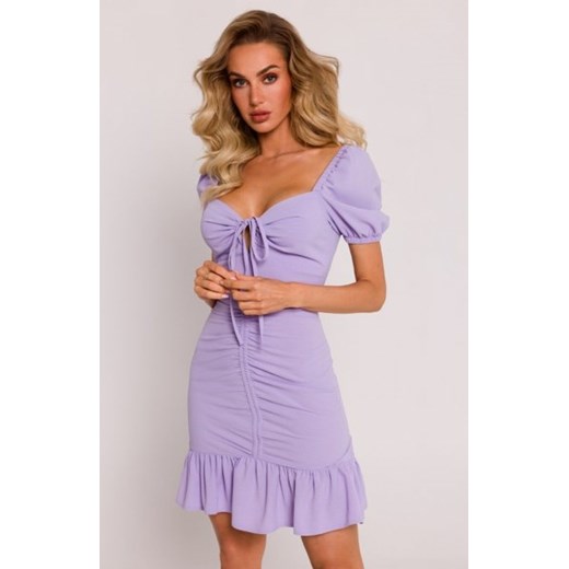 Moe sukienka mini z wiązaniem w dekolcie fiołkowa M784 ze sklepu intimiti.pl w kategorii Sukienki - zdjęcie 187880301