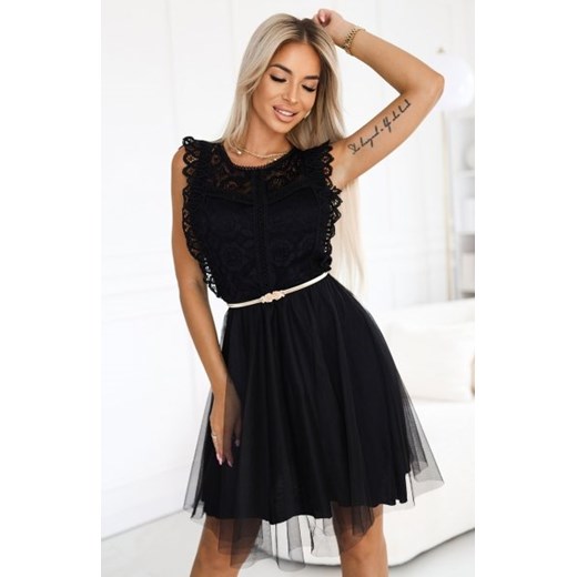 Numoco 454-5 GRETA koronkowa sukienka z tiulową spódnicą i złotym paskiem ze sklepu intimiti.pl w kategorii Sukienki - zdjęcie 187880381