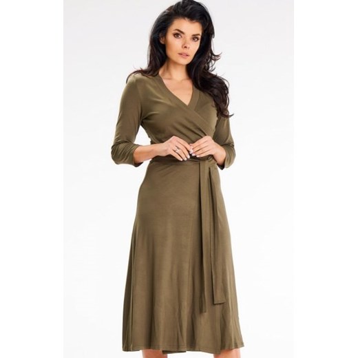 Awama A653 sukienka kopertowa z wiązaniem khaki ze sklepu intimiti.pl w kategorii Sukienki - zdjęcie 187880382