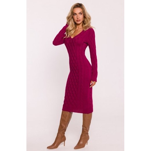 Moe sukienka swetrowa z dekoltem V różowa M824 ze sklepu intimiti.pl w kategorii Sukienki - zdjęcie 187880501
