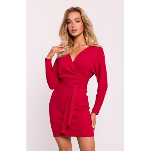 Moe prążkowana sukienka z paskiem czerwona M819 ze sklepu intimiti.pl w kategorii Sukienki - zdjęcie 187880752