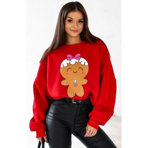 Świąteczna bluza damska ciasteczko czerwona ze sklepu intimiti.pl w kategorii Bluzy damskie - zdjęcie 187881252