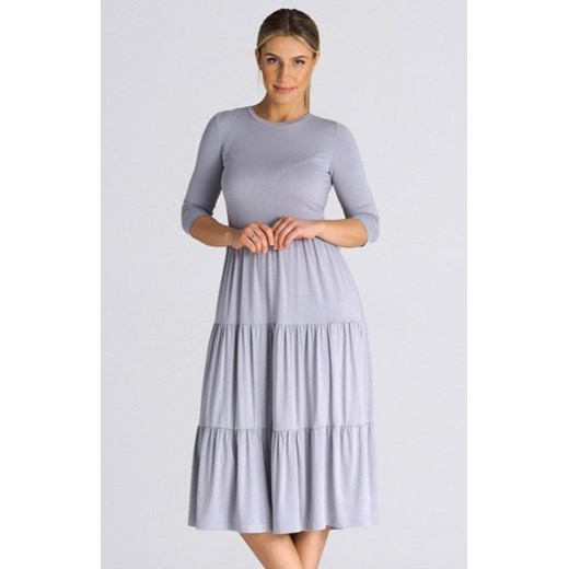 Figl M943 wiskozowa sukienka midi szara ze sklepu intimiti.pl w kategorii Sukienki - zdjęcie 187881332