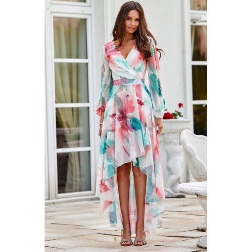 Asymetryczna maxi sukienka szyfonowa w jasne kwiaty 48D ze sklepu intimiti.pl w kategorii Sukienki - zdjęcie 187881651