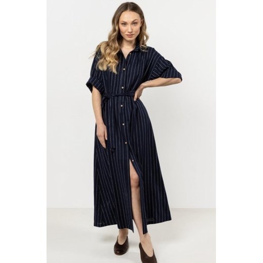 Awama A730 lniana sukienka szmizjerka granatowa ze sklepu intimiti.pl w kategorii Sukienki - zdjęcie 187881672