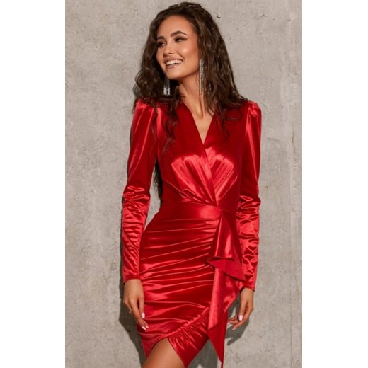 Roco satynowa mini sukienka z falbaną czerwona ze sklepu intimiti.pl w kategorii Sukienki - zdjęcie 187881873