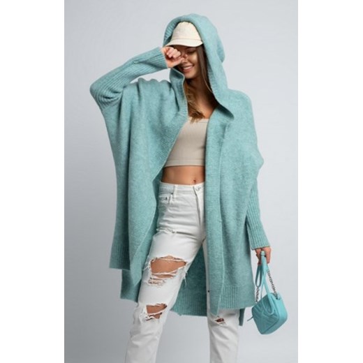 Osher asymetryczny kardigan damski z kapturem miętowy ze sklepu intimiti.pl w kategorii Swetry damskie - zdjęcie 187881923