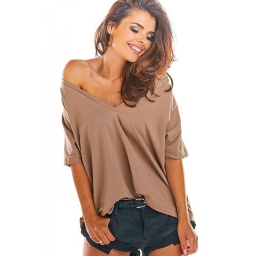 Oversizowa bluzka beżowa M203 ze sklepu intimiti.pl w kategorii Bluzki damskie - zdjęcie 187881951