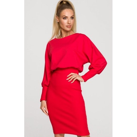 Czerwona sukienka z dopasowanym dołem M690 ze sklepu intimiti.pl w kategorii Sukienki - zdjęcie 187882342