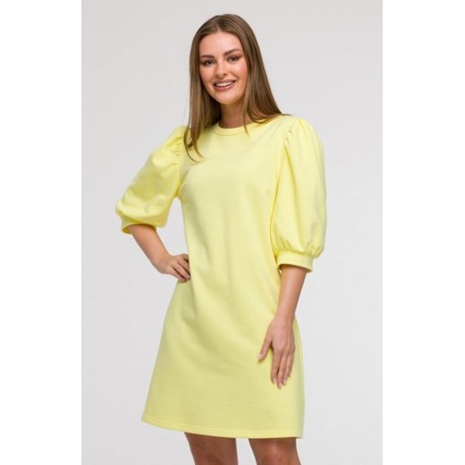 Bewear B291 sukienka z bufiastymi rękawami cytrynowa ze sklepu intimiti.pl w kategorii Sukienki - zdjęcie 187882490