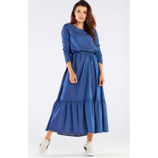 Długa sukienka z falbaną blue A455 ze sklepu intimiti.pl w kategorii Sukienki - zdjęcie 187882601