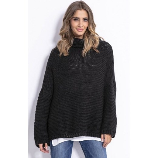 *Oversizowy sweter z golfem Fobya F811 czarny ze sklepu intimiti.pl w kategorii Swetry damskie - zdjęcie 187882761