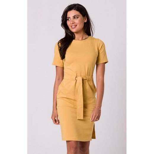 Bewear B263 dzienna bawełniana sukienka musztardowa ze sklepu intimiti.pl w kategorii Sukienki - zdjęcie 187882813