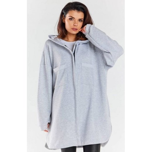 Bluza damska oversize z kapturem szara M281 ze sklepu intimiti.pl w kategorii Bluzy damskie - zdjęcie 187882891