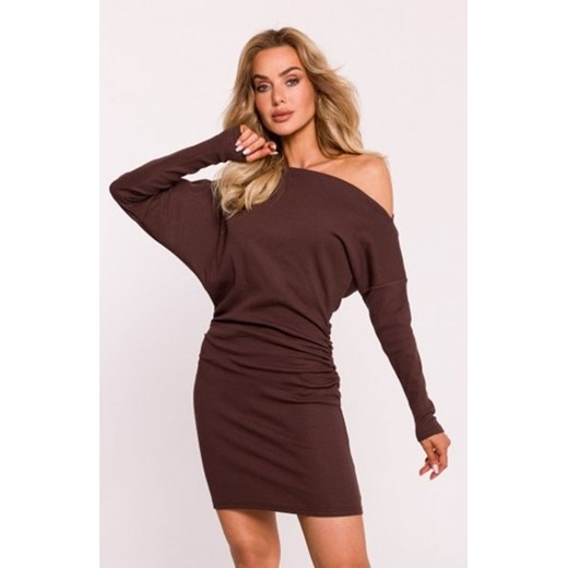 Moe prążkowana sukienka mini brązowa M818 ze sklepu intimiti.pl w kategorii Sukienki - zdjęcie 187888451