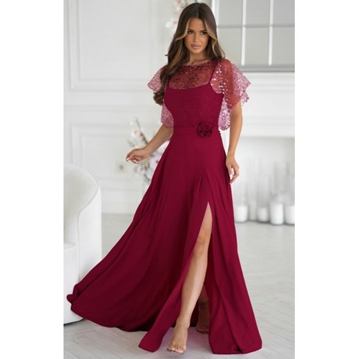 Bicotone długa sukienka z cekinowym bolerkiem bordowa ze sklepu intimiti.pl w kategorii Sukienki - zdjęcie 187888462
