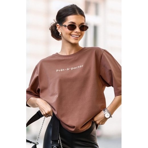 Oversizowy t-shirt Prêt-à-porter damski orzech ze sklepu intimiti.pl w kategorii Bluzki damskie - zdjęcie 187888601