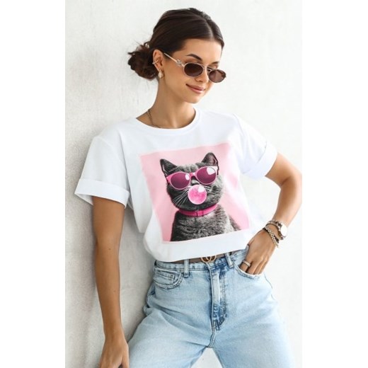 T-shirt kotek okulary biały ze sklepu intimiti.pl w kategorii Bluzki damskie - zdjęcie 187888630