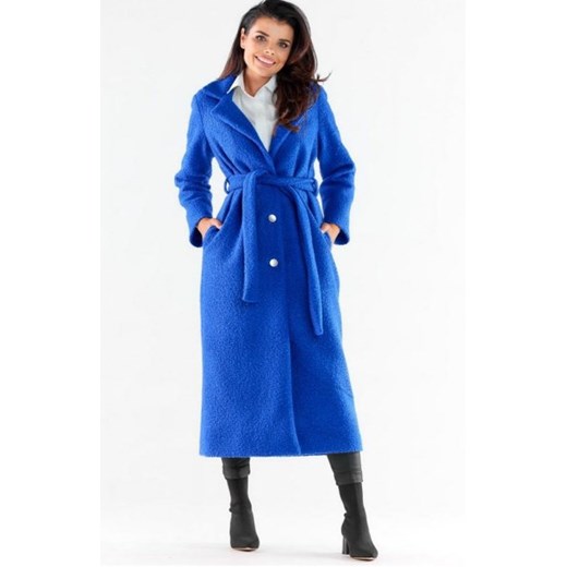 Długi chabrowy płaszcz damski A547 ze sklepu intimiti.pl w kategorii Płaszcze damskie - zdjęcie 187888634