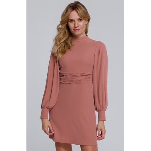Sukienka z marszczonym paskiem brudny róż K078 ze sklepu intimiti.pl w kategorii Sukienki - zdjęcie 187888814