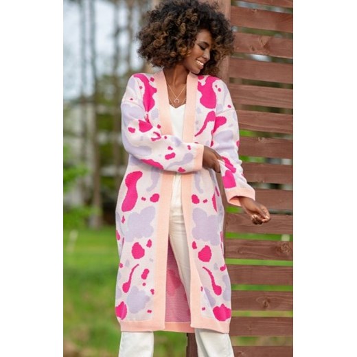 *Bawełniany długi kardigan bombpink F1239 ze sklepu intimiti.pl w kategorii Swetry damskie - zdjęcie 187889112