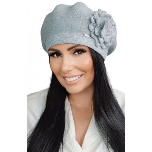 Kamea Elicia beret z kwiatem szary ze sklepu intimiti.pl w kategorii Berety damskie - zdjęcie 187889494