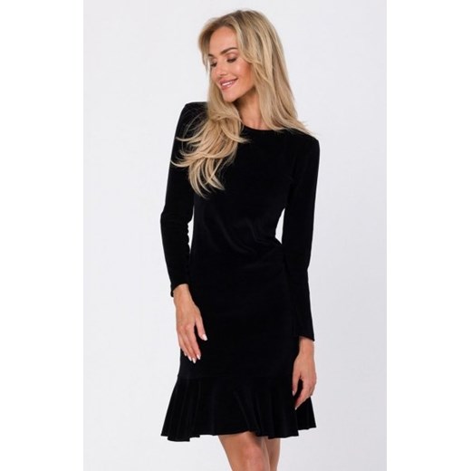 Moe M765 welurowa sukienka z falbanką czarna ze sklepu intimiti.pl w kategorii Sukienki - zdjęcie 187889592