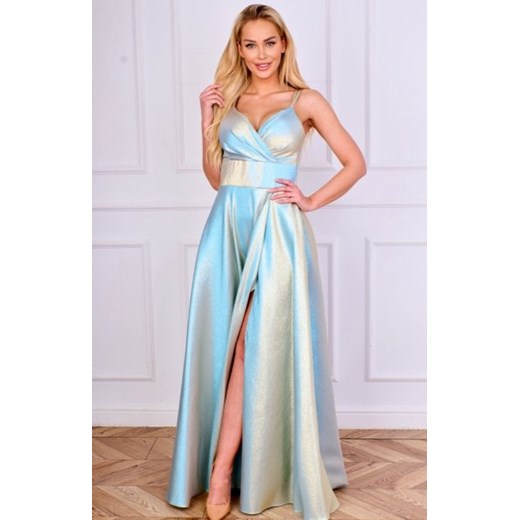 Duet Żakard błyszcząca długa sukienka multi błękitno-złota ze sklepu intimiti.pl w kategorii Sukienki - zdjęcie 187889721