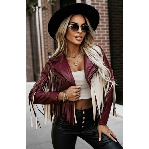 Numoco 624-2 krótka kurtka z frędzlami z miękkiej eco skóry ze sklepu intimiti.pl w kategorii Kurtki damskie - zdjęcie 187889781