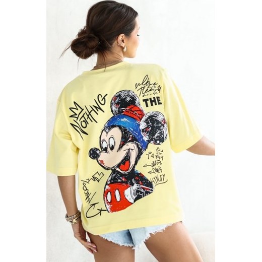 Oversizowy t-shirt damski Myszka Nothing cytrynowy ze sklepu intimiti.pl w kategorii Bluzki damskie - zdjęcie 187890230
