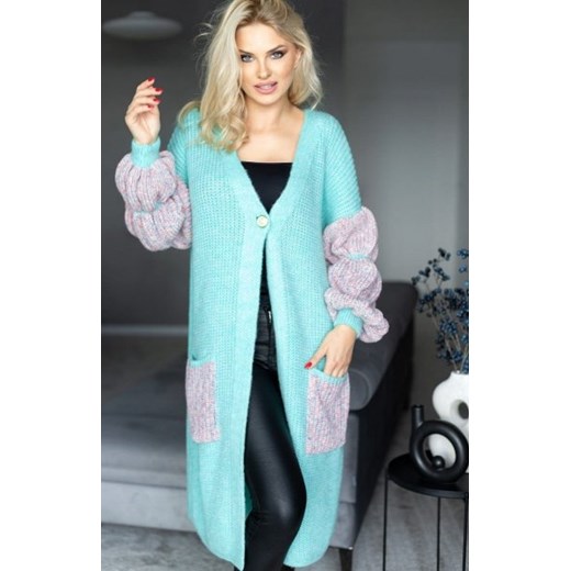 Kolorowy kardigan damski na guzik seledyn 30086 ze sklepu intimiti.pl w kategorii Swetry damskie - zdjęcie 187890261