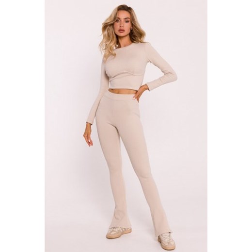 Moe prążkowane legginsy z rozcięciami piaskowe M816 ze sklepu intimiti.pl w kategorii Spodnie damskie - zdjęcie 187890700