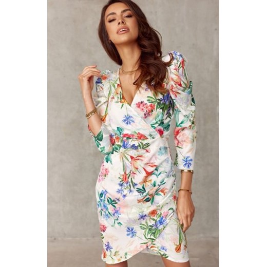 Roco 329 dopasowana mini sukienka w kwiaty F50 ze sklepu intimiti.pl w kategorii Sukienki - zdjęcie 187890863