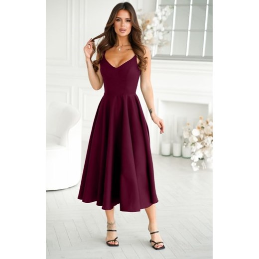 Efektowna rozkloszowana sukienka midi 244-10 bordowa ze sklepu intimiti.pl w kategorii Sukienki - zdjęcie 187890881