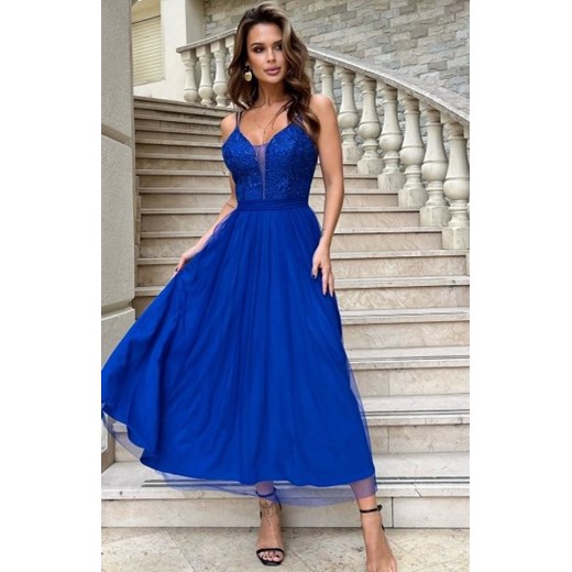 Bicotone 286-05 tiulowa sukienka 7/8 chabrowa ze sklepu intimiti.pl w kategorii Sukienki - zdjęcie 187891114