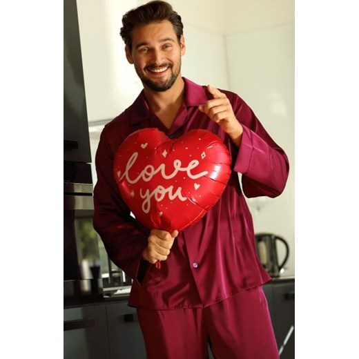 *Dkaren Lukas satynowa piżama męska bordowa ze sklepu intimiti.pl w kategorii Piżamy męskie - zdjęcie 187891122